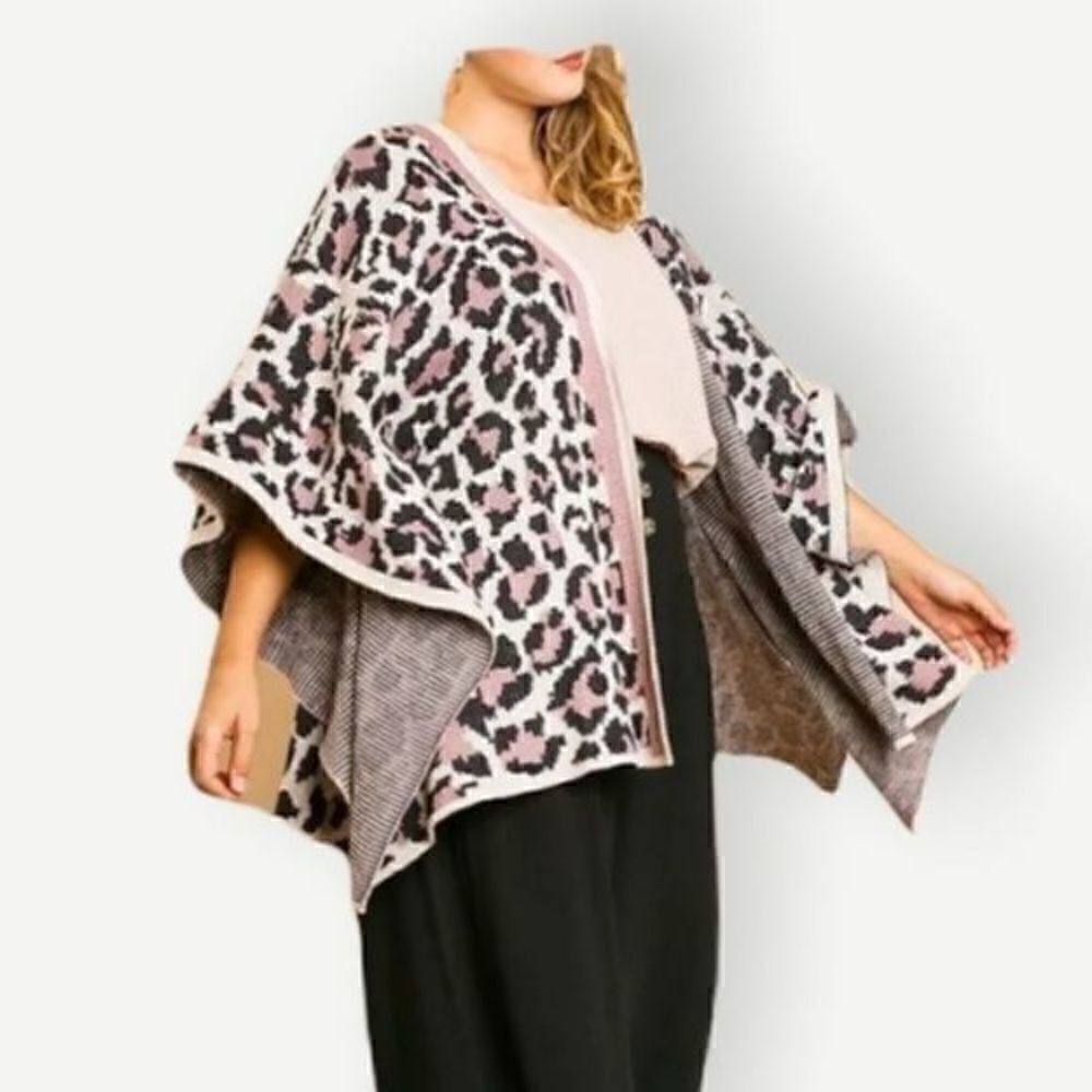 Umgee Animal Print Poncho Sweater Small Medium - Picture 3 of 13